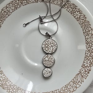 Broken China Plate Pendant Necklace: Corelle Woodland Brown, Stainless Steel