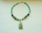 Imperial Jasper Necklace Imperial Jasper, Russian Amazonite, Lampwork Glass, and Sterling Silver Beaded Necklace Artisan, Large