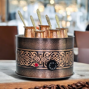 Traditional Copper Turkish Heating Sand Coffee Maker Big Round Ottoman Design Machine 110 ~ 230 Volt With Pot Set (5 Sizes)