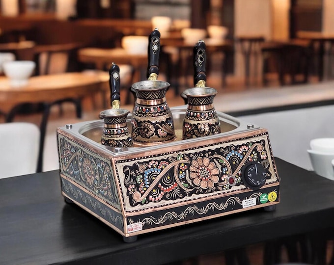 Copper Turkish Sand Coffee Maker Heating Machine Medium Rec Floral Pattern (Erzincan) Design Machine