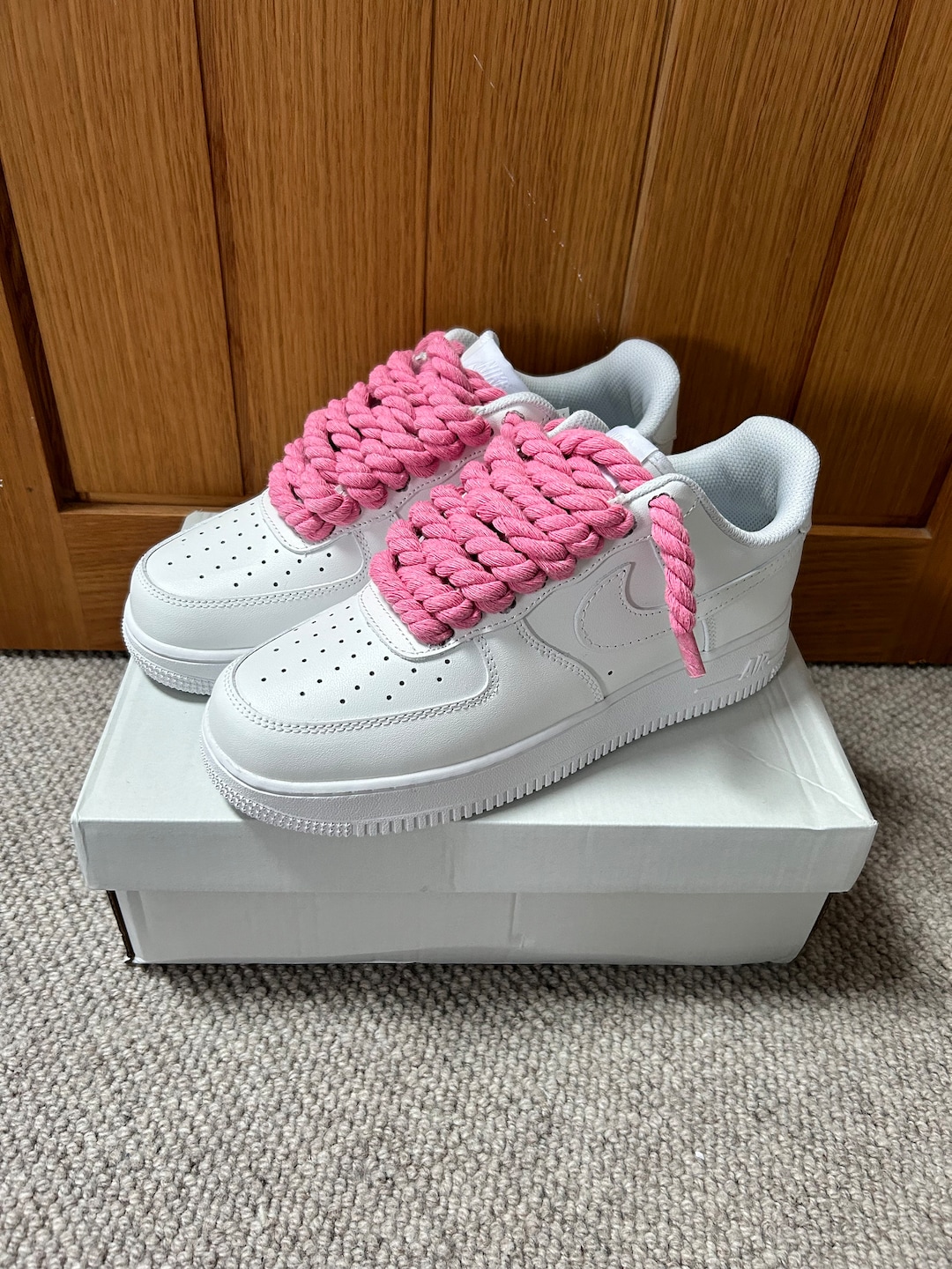 Custom Rope Lace Air Force White Pink UK
