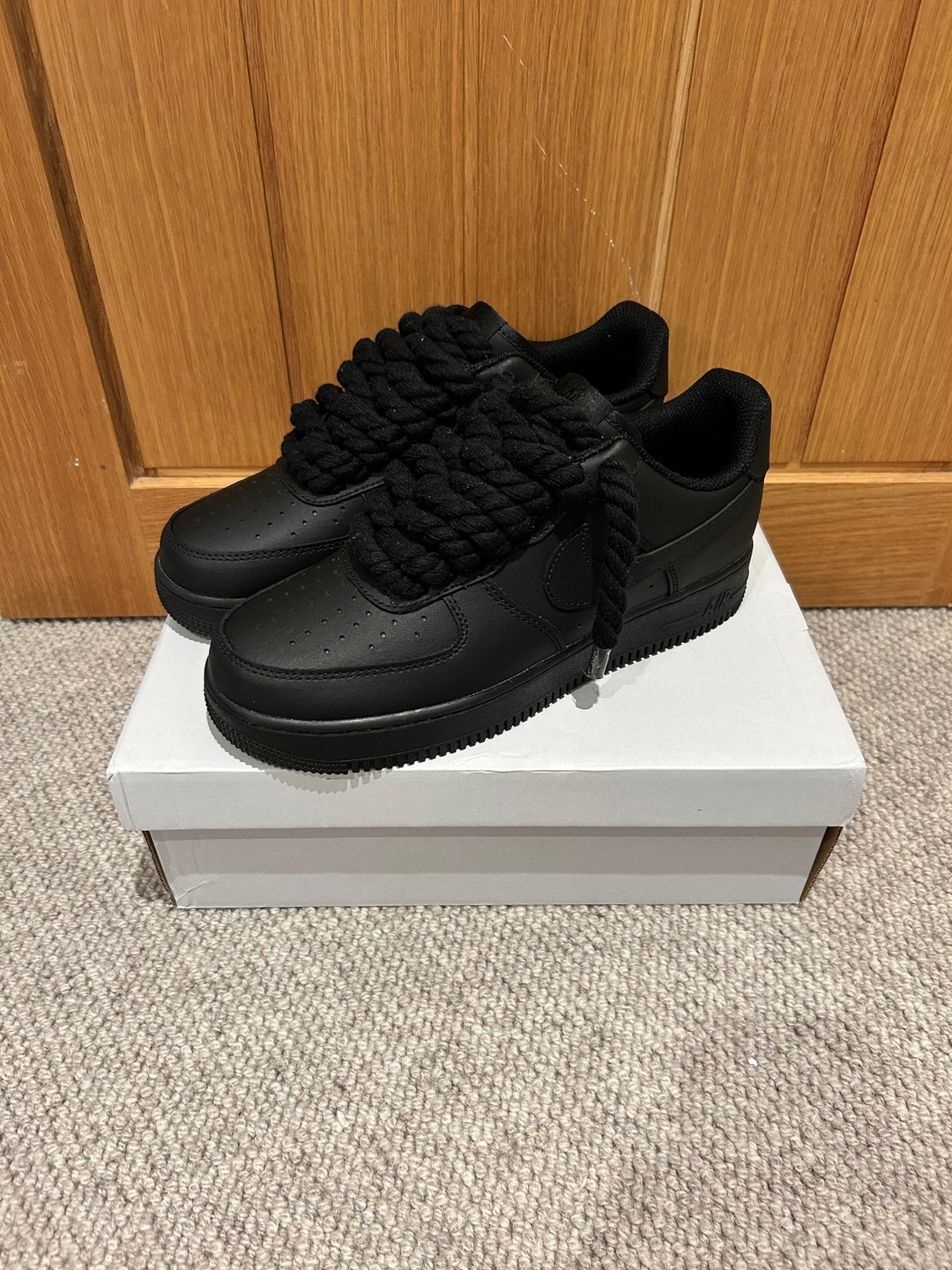 AIR force 1 rope force 黒　27.5 Custom Rope Lace Air Force 1 - Black / Black - Etsy