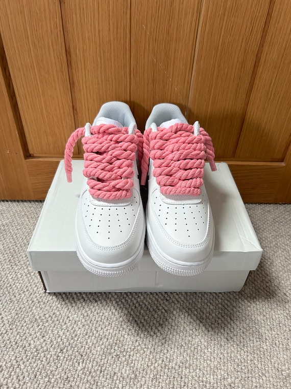 Nike Air Force 1 ホワイト/ピンク ロープカスタム Custom Rope Lace Air Force 1 - White / Pink - Etsy