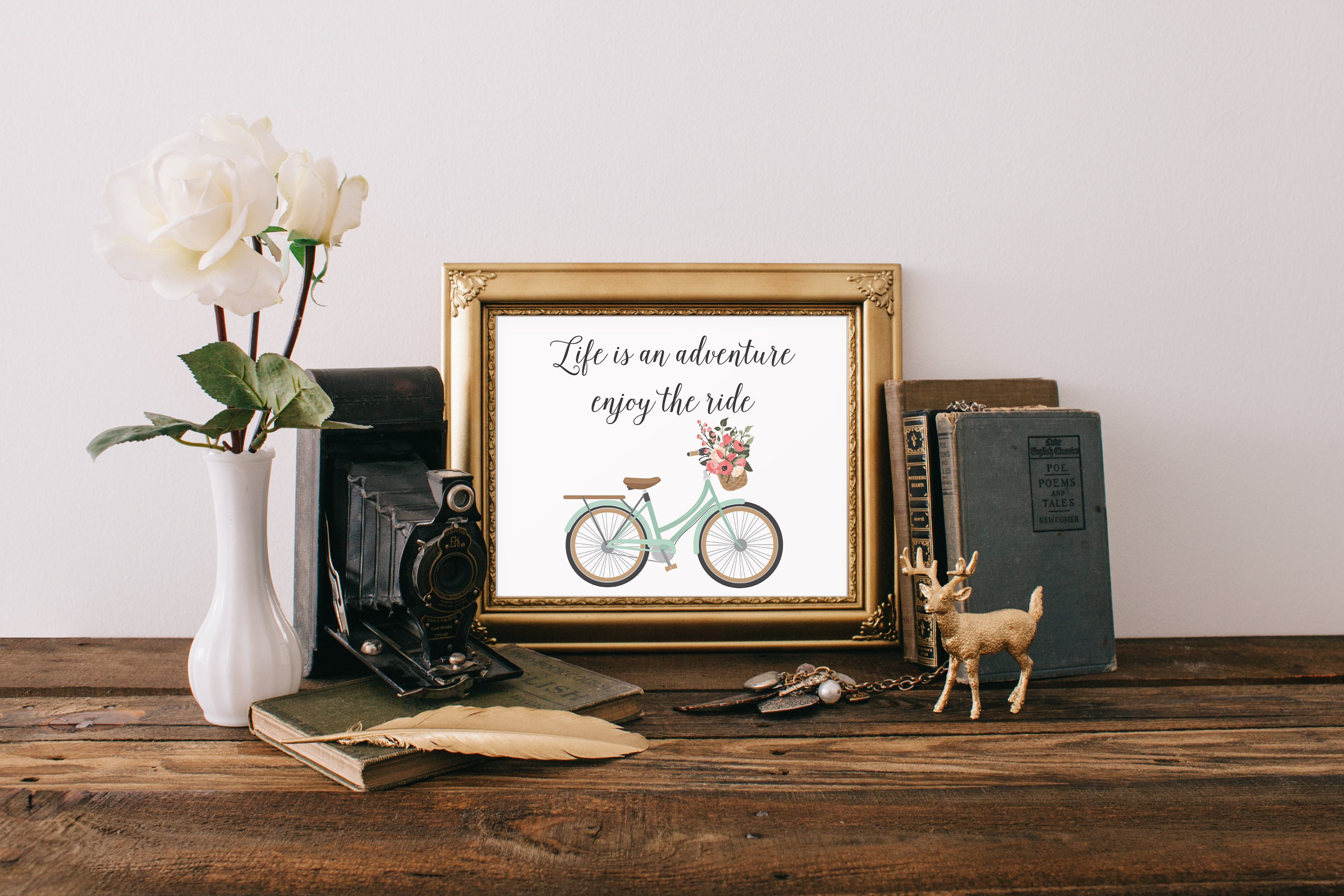 DIGITAL ARTWORK Life is an Adventure Enjoy the Ride Wall Art, Bicycle ...