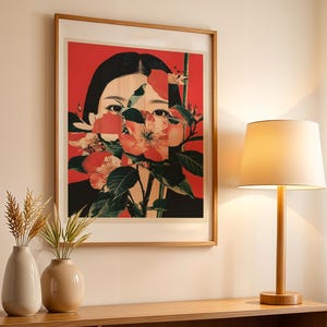 Japanese Floral Girl Art Print Traditional Japan Aesthetic Modern Oriental Wall Decor Unique Statement Painting Gift Asian Inspired Artwork