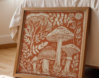 Mushroom Art Print Woodland Botanical Wall Art Rustic Autumn Toadstool Illustration Forager Decor Cottagecore Kitchen Artwork Fall Wall Ar