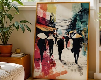 Vietnam Street Art Print Urban Vietnamese Market Scene South East Asia Paiting Modern Southeast Asian Wall Decor Exotic Travel Artwork