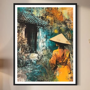 Vietnamese Inspired Art Print Traditional Ao Dai Woman Artwork Southeast Asia Wall Decor Travel Souvenir Asian Aesthetic Vietnam Gift