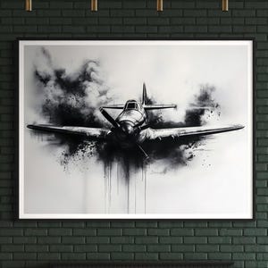 Fighter Jet Spitfire Art Print Vintage Warplane Artwork Military Aircraft Painting World War 2 Plane Poster Aviation Decor Pilot Gift