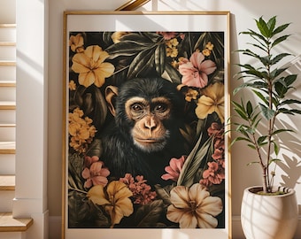Chimpanzee Portrait Art Print Chimpanzee Wall Art Ape Painting Monkey Art Print Primate Illustration Great Ape Artwork Animal Lover Decor