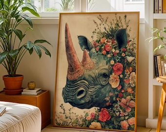 Rhino Art Print Rhinoceros Wall Art Rhino Painting Safari Animal Wall Decor African Wildlife Print Rhino Home Decor Animal Lover Gift Office