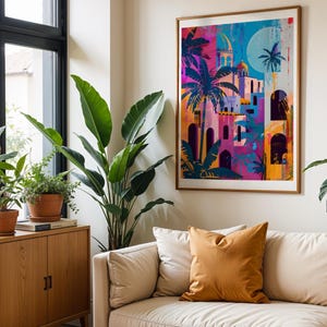 Havana Pop Art Print Colourful Cuban Style Buildings Palm Trees Painting Contemporary Urban Street Scene Vibrant Wall Design Gift for Home