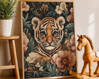 Tiger Cub Art Print Baby Tiger Wall Art Cute Tiger Nursery Print Safari Animal Artwork Jungle Wildlife Painting Tiger Cub Wall DecorHome