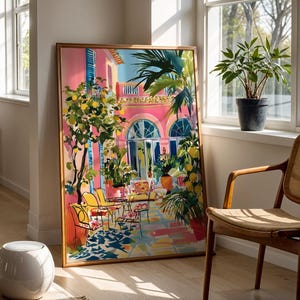 Lemon Courtyard Art Print Mediterranean Wall Art Matisse Style Wall Art Italian Garden Terrace Poster Summer Home Decor Kitchen Wall Poster