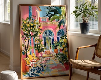 Lemon Courtyard Art Print Mediterranean Wall Art Matisse Style Wall Art Italian Garden Terrace Poster Summer Home Decor Kitchen Wall Poster