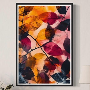Autumn Leaf Art Print Fall Themed Wall Decor Colourful Botanical Abstract Fallen Leaves Painting Nature Artwork Seasonal Gift for Home