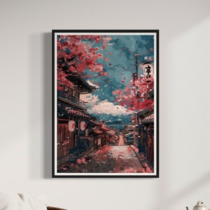 Pink Cherry Blossoms Art Print Japanese Floral Travel Poster Japan Artwork Minka Watercolour Design Kyoto Painting Oriental Wall Decor