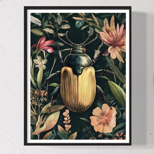 Scarab Beetle Art Print Tropical Jungle Poster Exotic Wildlife Decor Vintage Modern Nature-Inspired Bug Artwork Insect Lover Painting Gift