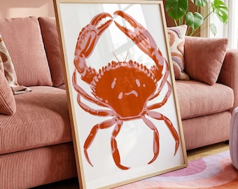 Crab Art Print Coastal Kitchen Wall Art Nautical Crab Illustration Sea Life Artwork Red Crab Print Beach House Decor Seafood Wall Art