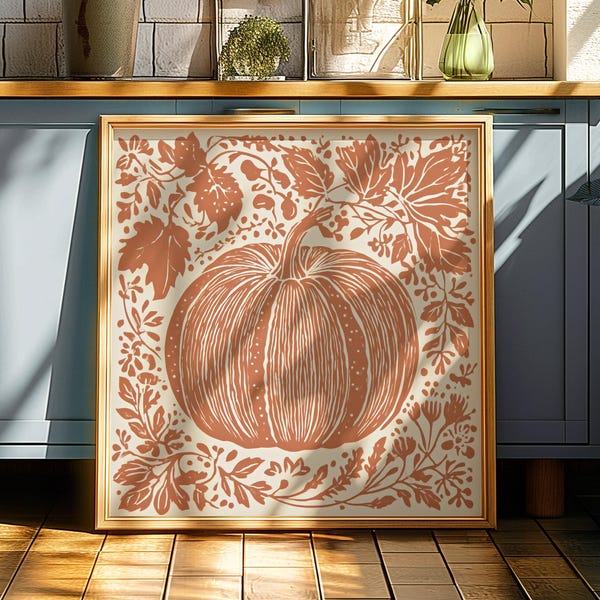 Pumpkin Art Print Autumn Botanical Wall Art Rustic Harvest Home Decor Seasonal Kitchen Artwork Country Farmhouse Style Fall Wall Decor
