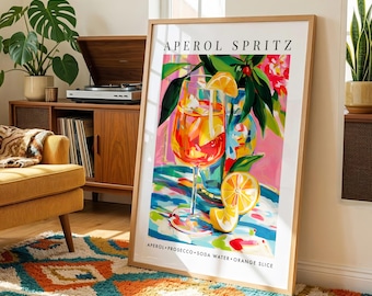 Aperol Spritz Art Print Orange Cocktail Wall Art Summer Kitchen Bar Decor Aperitif Poster Mediterranean Kitchen Decor Aperol Spritz Print