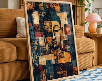 Buddha Art Print Zen Meditation Poster Spiritual Abstract Decor Asian Artwork Mindfulness Boho Home Yoga Room Art South East Asia Painting
