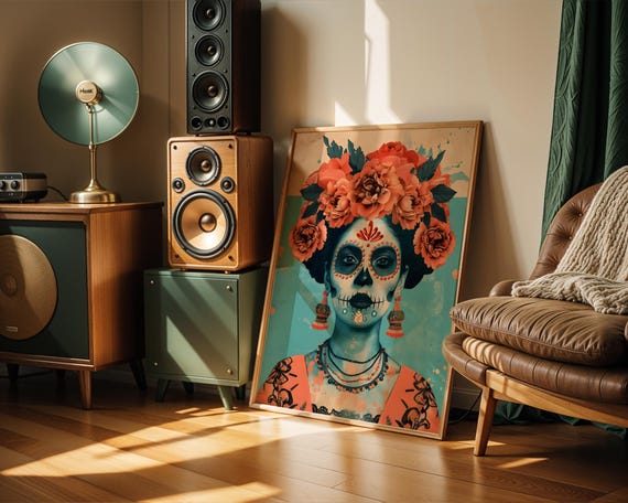 Sugar Skull Art Print Day of the Dead Wall Art Mexican Skull Painting Dia de los Muertos Poster Halloween ArtworkHome Spooky Decor