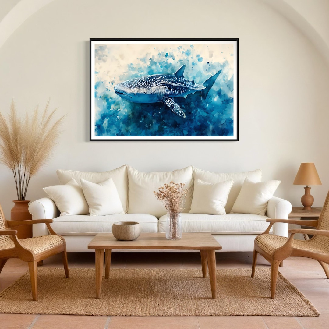 Whale Shark Art Print Marine Life Artwork Underwater Painting Coastal ...