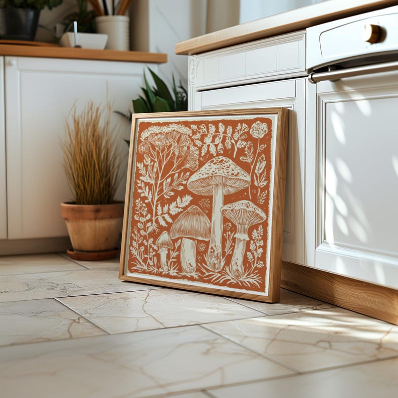 Mushroom Art Print Woodland Botanical Wall Art Rustic Autumn Toadstool ...