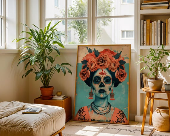 Sugar Skull Art Print Day of the Dead Wall Art Mexican Skull Painting Dia de los Muertos Poster Halloween ArtworkHome Spooky Decor