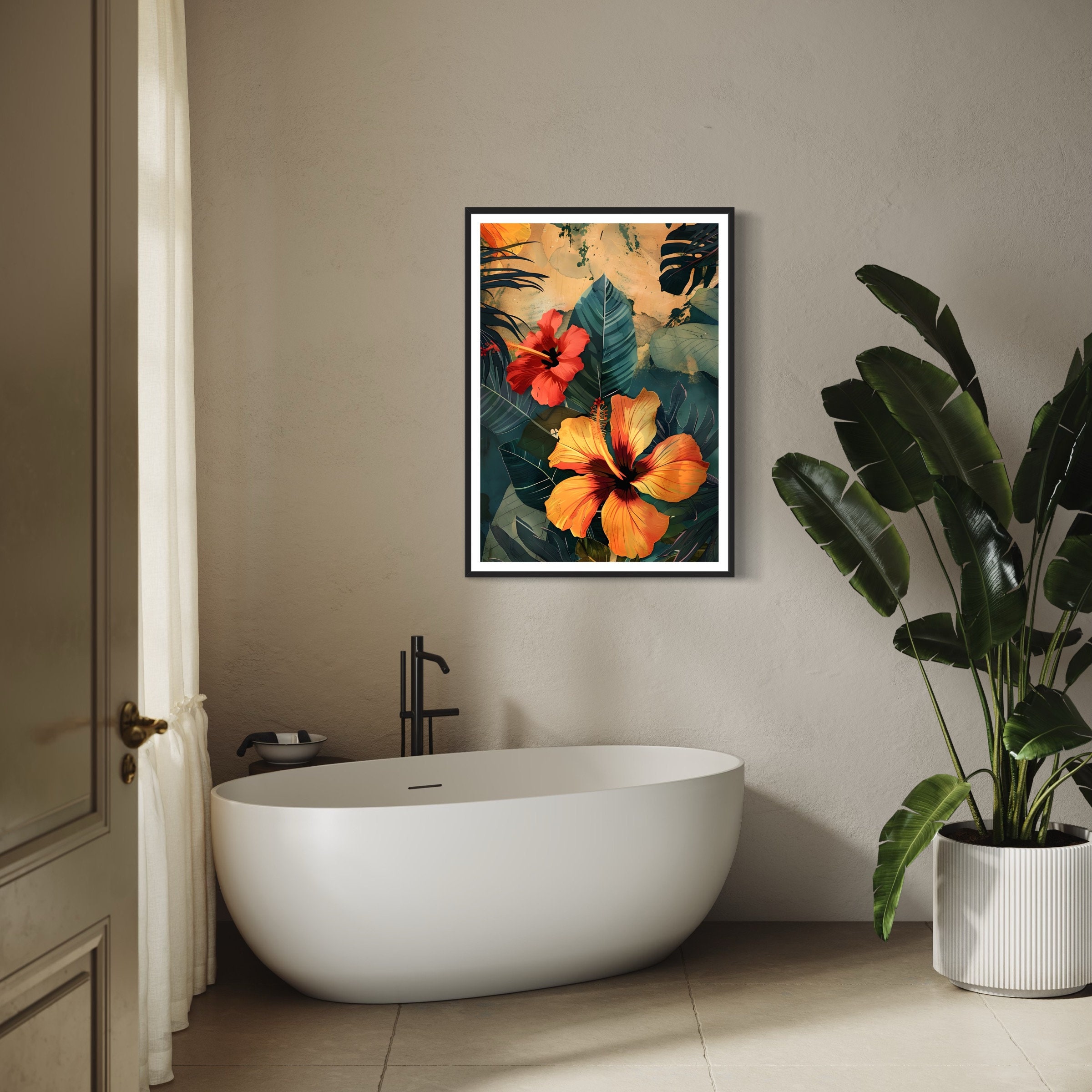 Hibiscus Tropical Flower Art Print Hawaiian Painting Aesthetic ...