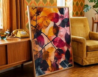 Autumn Leaf Art Print Fall Themed Wall Decor Colourful Botanical Abstract Fallen Leaves Painting Nature Artwork Seasonal Gift for Home