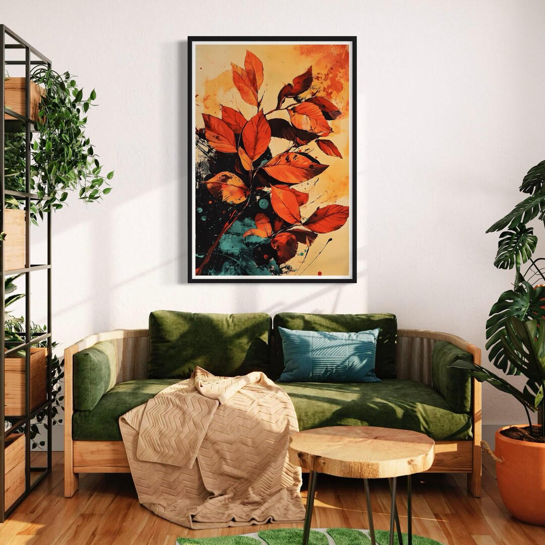 Orange Leaf Art Print Fall Themed Wall Decor Abstract Autumn Painting ...