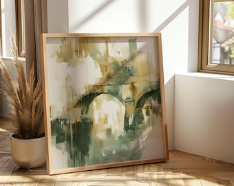 Paris Bridge Art Print European Street French Scene Artwork Abstract European Architecture Painting France Elegant Decor Paris Travel Poster