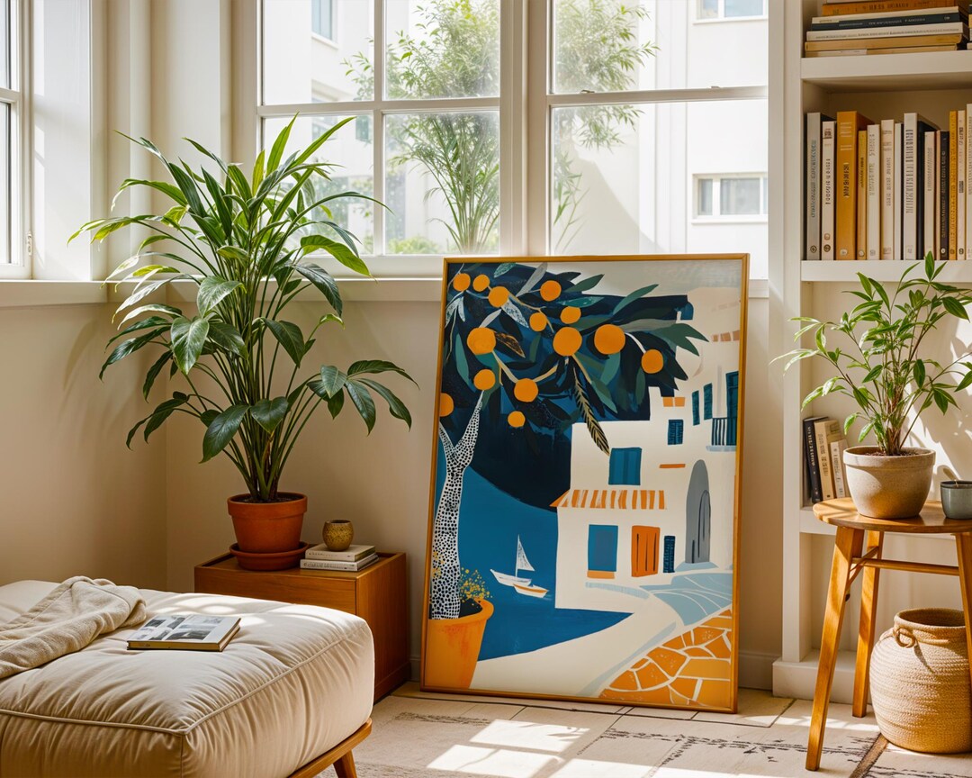 Orange Tree Art Print Coastal Modern Kitchen Wall Decor Greek Island ...