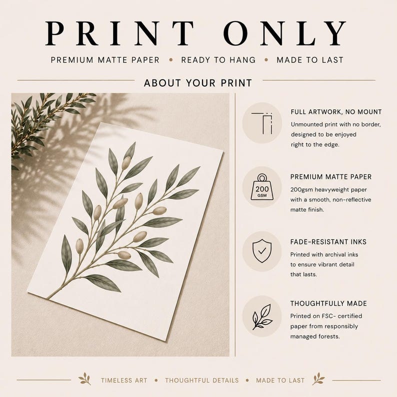 The image is a promotional poster for premium matte paper, featuring a close-up of a leafy plant on a white background.