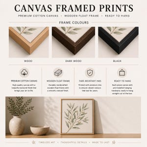 The image is a collage of three framed prints, each with a different frame color and style, showcasing the versatility of canvas prints.