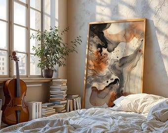 Rich Brown Alcohol Ink Style Print Neutral Shades Fluid Painting Contemporary Poster Fluid Art Modern Wall Design Marble Painting Home Gift