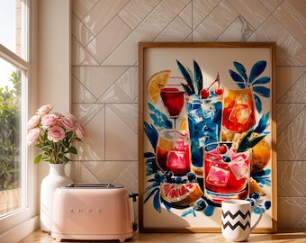 Cocktail Art Print Colourful Drink Wall Art Mediterranean Kitchen Decor Summer Cocktail Artwork Bar Wall Art Food and Drink Print