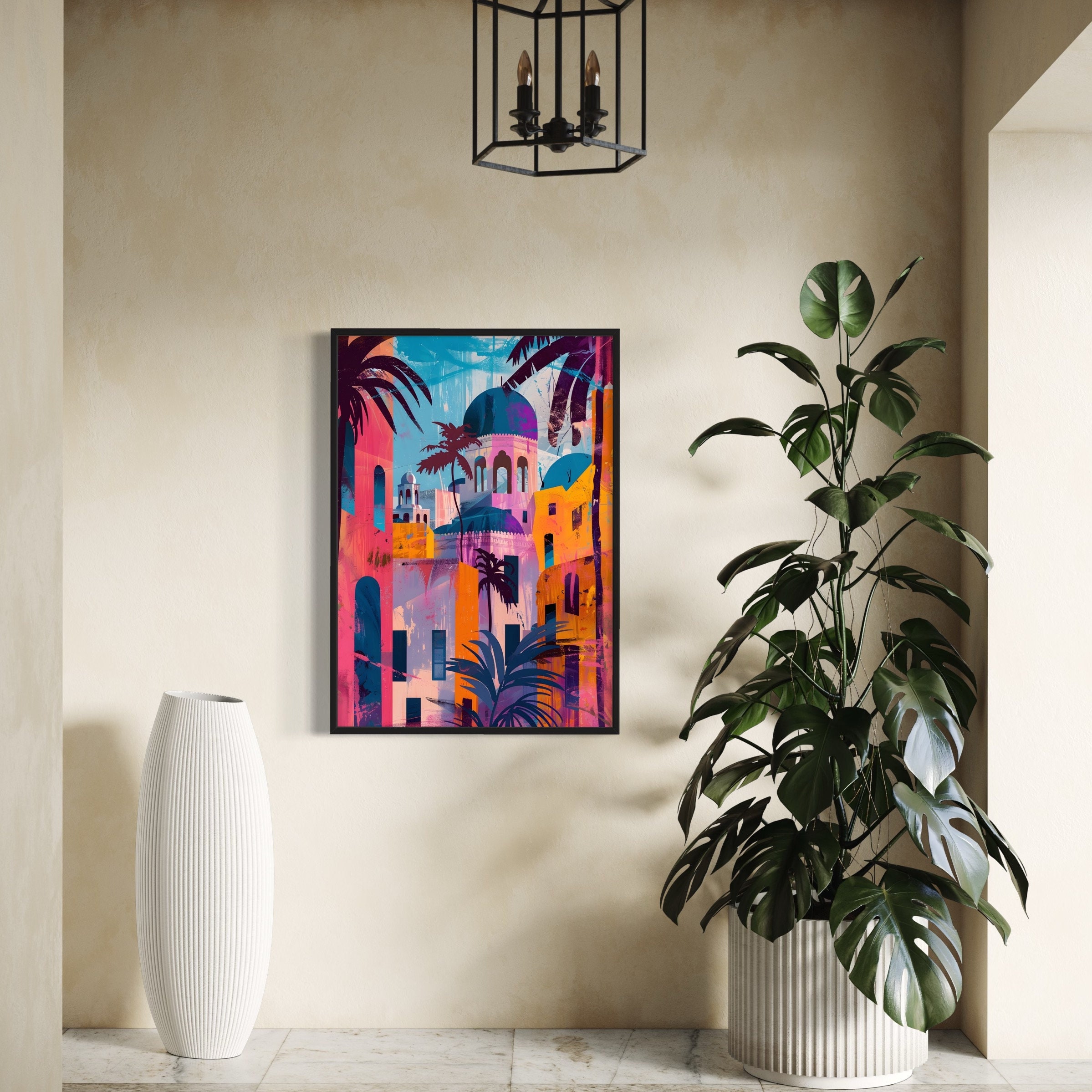 Cuban Colours Pop Art Print Vibrant Buildings Palm Trees Painting Tropical Havana Inspired Contemporary Wall Decor Cuba Poster Home Gift