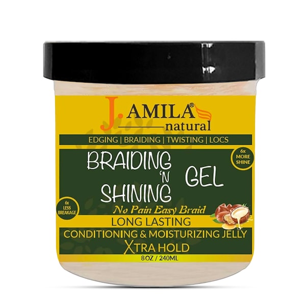 J.Amila Natural award-winning, Braiding N Shining Long Lasting Conditioning & Moisturizing Hair Gel 8oz