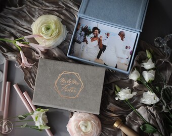 Custom size wedding photo box velvet, photo storage box, personalized photo memory box keepsake