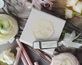 Personalized USB wedding box, custom flash drive 8Gb 16Gb 32Gb, engraved usb memory, custom print usb drive