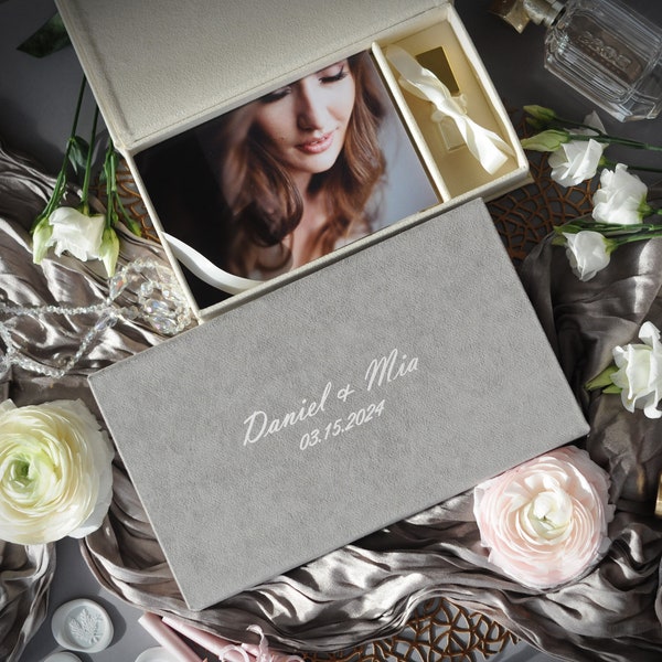 Velvet Photo Box and USB, Custom Photo Memory Box, Wedding Photo box Photography Packages Box for Prints 4x6, 5x7, 6x8