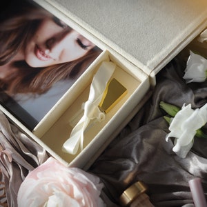 Wedding photo box with USB, velvet folio boxes, custom photo USB box, photography packages box for prints 4x6, 5x7, 6x8 image 8