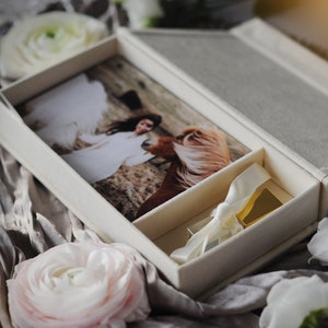Wedding photo box with USB, velvet folio boxes, custom photo USB box, photography packages box for prints 4x6, 5x7, 6x8 image 6