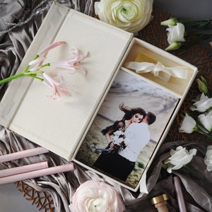 Wedding photo box with USB, velvet folio boxes, custom photo USB box, photography packages box for prints 4x6, 5x7, 6x8 image 9