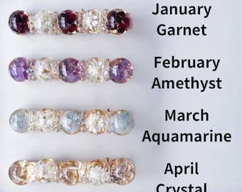 Birthstone Gift ,Real Pressed Flowers Hair Barrette, Birthstone Jewelry with Dried Flower Hair Pins, Unique Gift for Her