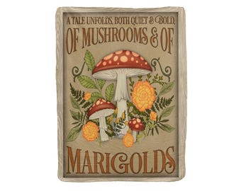 Mushrooms and Marigolds Lux Fleece Printed Blanket with Sherpa Backing -  Made in USA