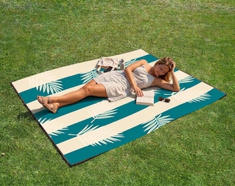 Teal Hawaiian Picnic Blanket | Water-Repellent | Outdoor Fleece Throw Portable Beach Mat Camping Gear